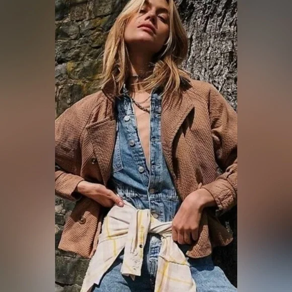 Free People Remi Brown Corduroy Oversized Shirt Jacket - Picture 3 of 17